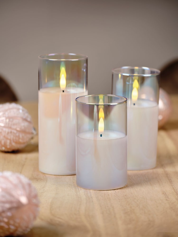 Lumineo Set of 3 Iridescent Glass LED Candles - Image 1 of 2 Lumineo Set of 3 Iridescent Glass LED Candles - Image 1 of 2