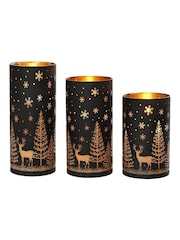 Lumineo Set of 3 Black Etched Glass Christmas Design LED Candles - Image 2 of 2