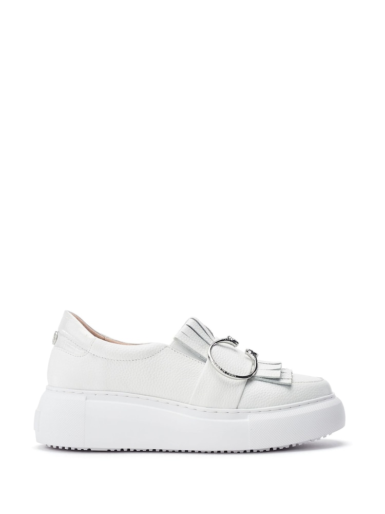 Moda in Pelle Clove Leopard Print Buckle Wedge Leather White Trainers - Image 2 of 4