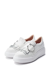 Moda in Pelle Clove Leopard Print Buckle Wedge Leather White Trainers - Image 3 of 4
