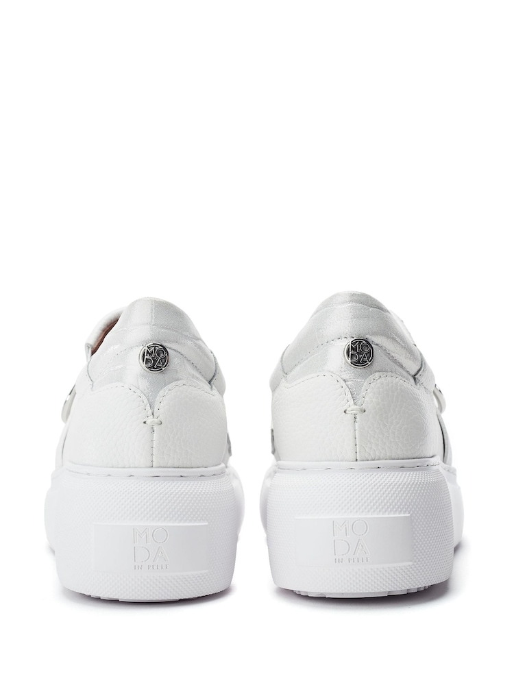 Moda in Pelle Clove Leopard Print Buckle Wedge Leather White Trainers - Image 4 of 4