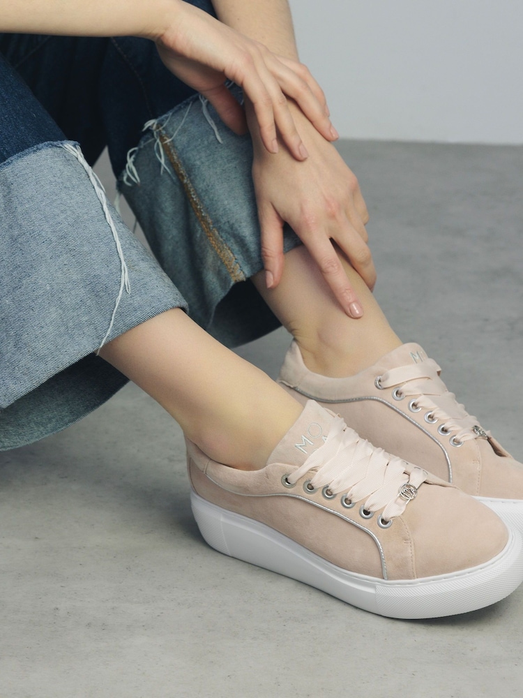 Naravni - Moda in Pelle Bellis Scallop Detail Lace-Up Wedge Trainers - Slika 1 iz 5