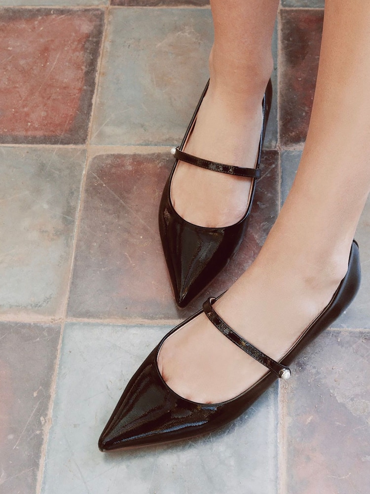 črna - Moda in Pelle cvet mary jane comfort čevlji s plosko peto/brez pete s koničastim toe in bisernim detajlom čevlji - Slika 1 iz 5