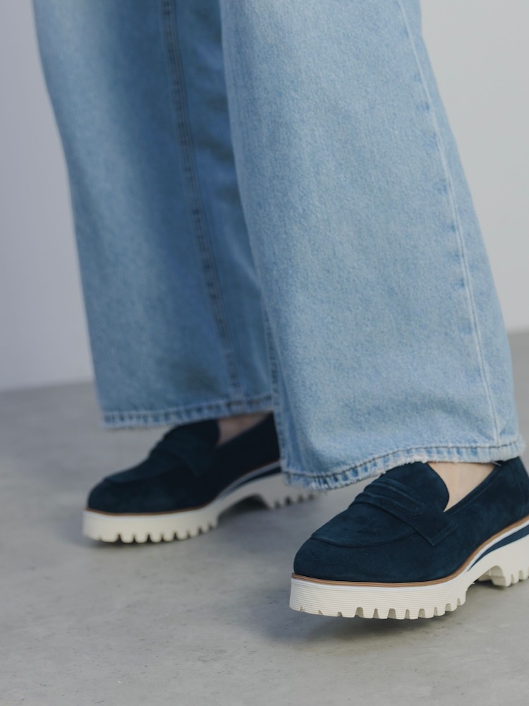 Blue - Moda in Pelle Ebonee Cleated Wedge Leather Loafers Featuring Snaffle Trim - Image 1 of 5 Blue - Moda in Pelle Ebonee Cleated Wedge Leather Loafers Featuring Snaffle Trim - Image 1 of 5