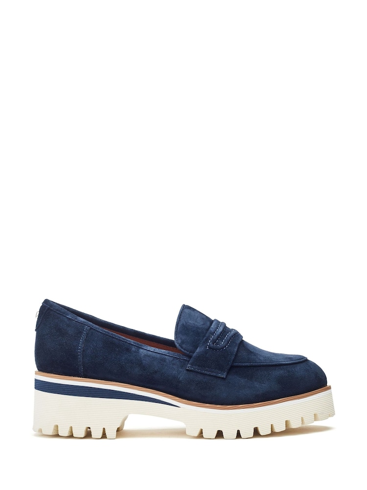 Blue - Moda in Pelle Ebonee Cleated Wedge Leather Loafers Featuring Snaffle Trim - Image 2 of 5 Blue - Moda in Pelle Ebonee Cleated Wedge Leather Loafers Featuring Snaffle Trim - Image 2 of 5