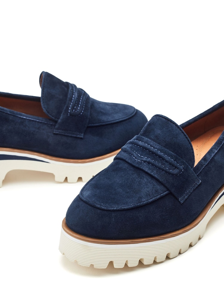 Blue - Moda in Pelle Ebonee Cleated Wedge Leather Loafers Featuring Snaffle Trim - Image 5 of 5 Blue - Moda in Pelle Ebonee Cleated Wedge Leather Loafers Featuring Snaffle Trim - Image 5 of 5