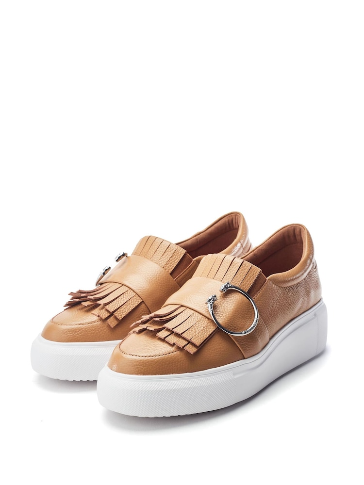 Moda in Pelle Clove Leopard Print Buckle Wedge Leather White Trainers - Image 3 of 5