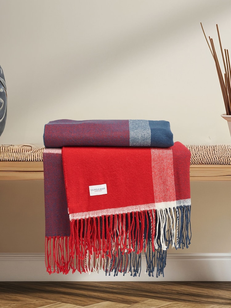 U.S. Polo Assn. Navy Iris Luxurious Soft Check Boxed Throw - Image 1 of 7