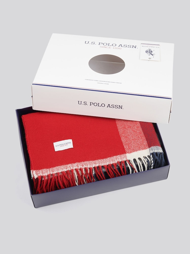 U.S. Polo Assn. Navy Iris Luxurious Soft Check Boxed Throw - Image 2 of 7