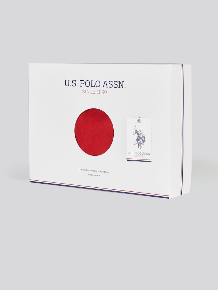 U.S. Polo Assn. Navy Iris Luxurious Soft Check Boxed Throw - Image 7 of 7