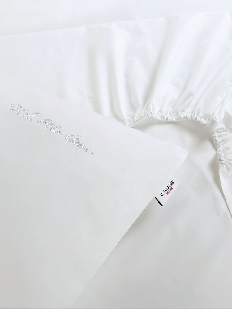 U.S. Polo Assn. Bright White Pure Cotton Sheet & Pillowcase Set - Image 4 of 4