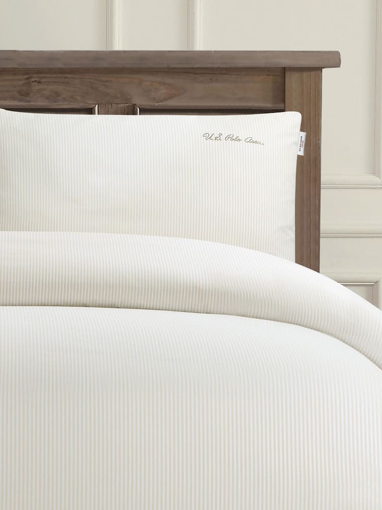 U.S. Polo Assn. Oatmeal Pure Cotton Stripe Duvet Set - Image 3 of 4