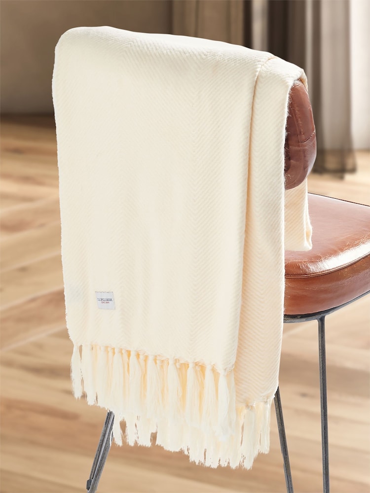 U.S. Polo Assn. Eggnog Luxury Herringbone Throw - Image 1 of 6