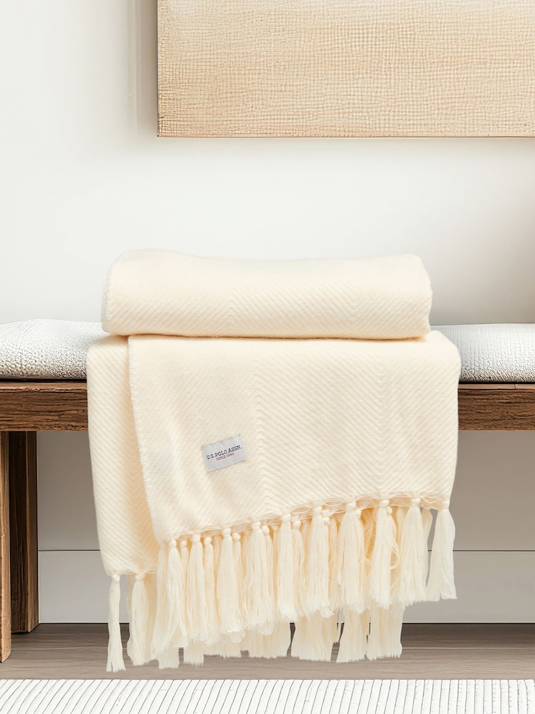 U.S. Polo Assn. Eggnog Luxury Herringbone Throw - Image 2 of 6