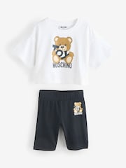 Moschino White Logo T-Shirt & Leggings Set - Image 1 of 4