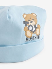 Moschino Blue Baby Logo Sleepsuit, Hat & Bib Giftset With Giftbox - Image 10 of 11
