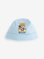 Moschino Blue Baby Logo Sleepsuit, Hat & Bib Giftset With Giftbox - Image 3 of 11