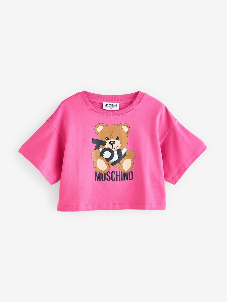 Moschino Pink Logo Cropped Short Sleeve T-Shirt - Image 1 of 4