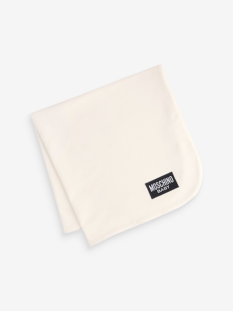 Moschino Cream Logo Baby 100% Cotton Blanket - Image 4 of 4