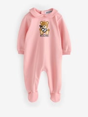 Moschino Pink Baby Logo Sleepsuit, Hat & Bib Giftset With Giftbox - Image 2 of 7