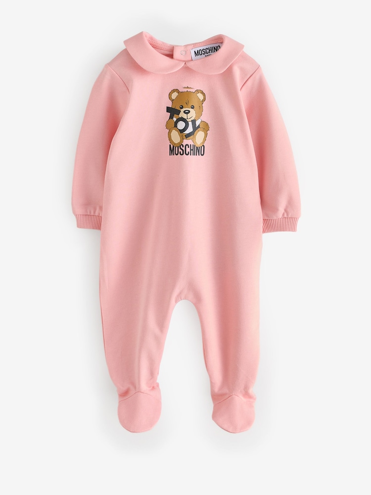 Moschino Pink Baby Logo Sleepsuit, Hat & Bib Giftset With Giftbox - Image 2 of 7