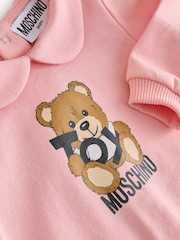Moschino Pink Baby Logo Sleepsuit, Hat & Bib Giftset With Giftbox - Image 6 of 7