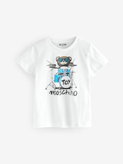 Moschino White Short Sleeve Graphic Print Logo T-Shirt - Image 1 of 5
