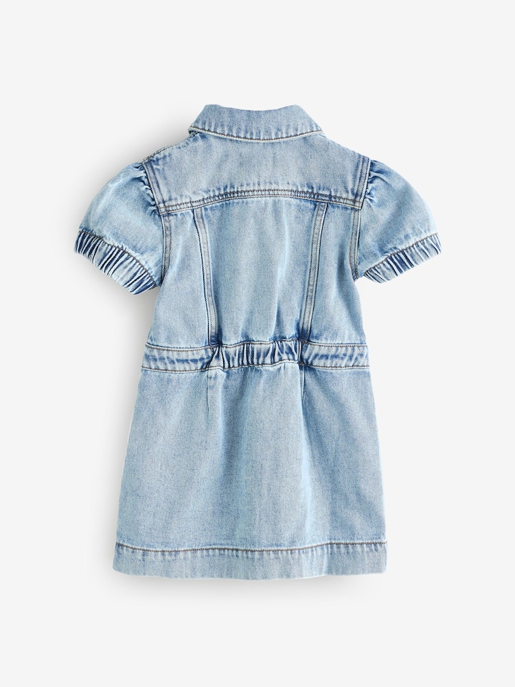 Moschino Blue Logo Denim Dress With Puff Sleeves - Image 2 of 4