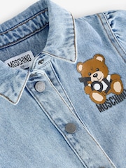 Moschino Blue Logo Denim Dress With Puff Sleeves - Image 3 of 4