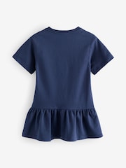 Blauw - Moschino Logo Jersey Short Sleeve Dress With Peplum Hem - Image 2 of 5