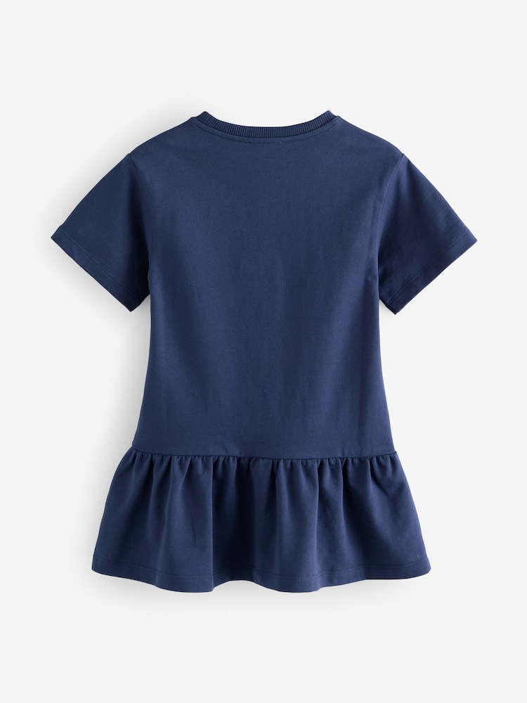 Blauw - Moschino Logo Jersey Short Sleeve Dress With Peplum Hem - Image 2 of 5