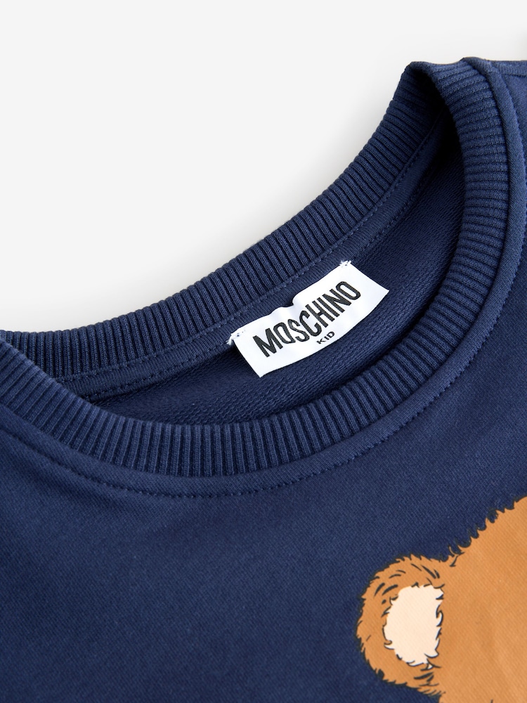 Blauw - Moschino Logo Jersey Short Sleeve Dress With Peplum Hem - Image 3 of 5