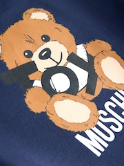 Blauw - Moschino Logo Jersey Short Sleeve Dress With Peplum Hem - Image 4 of 5
