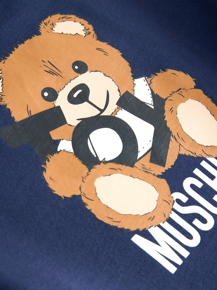 Blauw - Moschino Logo Jersey Short Sleeve Dress With Peplum Hem - Image 4 of 5