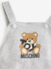 Moschino Grey Baby Logo Short Sleeve T-Shirt and Dungarees Set - Image 5 of 6