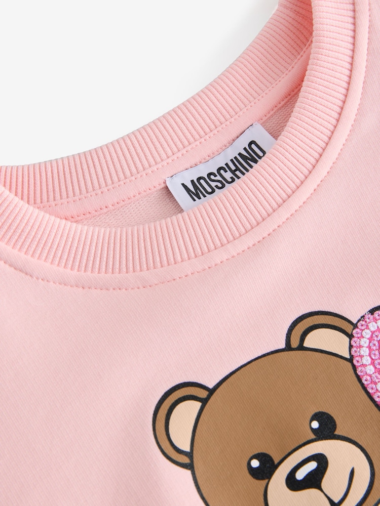 Moschino Pink Logo Crew Neck Sweatshirt - Image 3 of 5