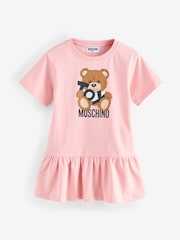 Rosa - Moschino Logo Jersey Short Sleeve Dress With Peplum Hem - Imagen 1 de 5