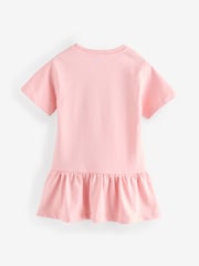Rosa - Moschino Logo Jersey Short Sleeve Dress With Peplum Hem - Imagen 2 de 5