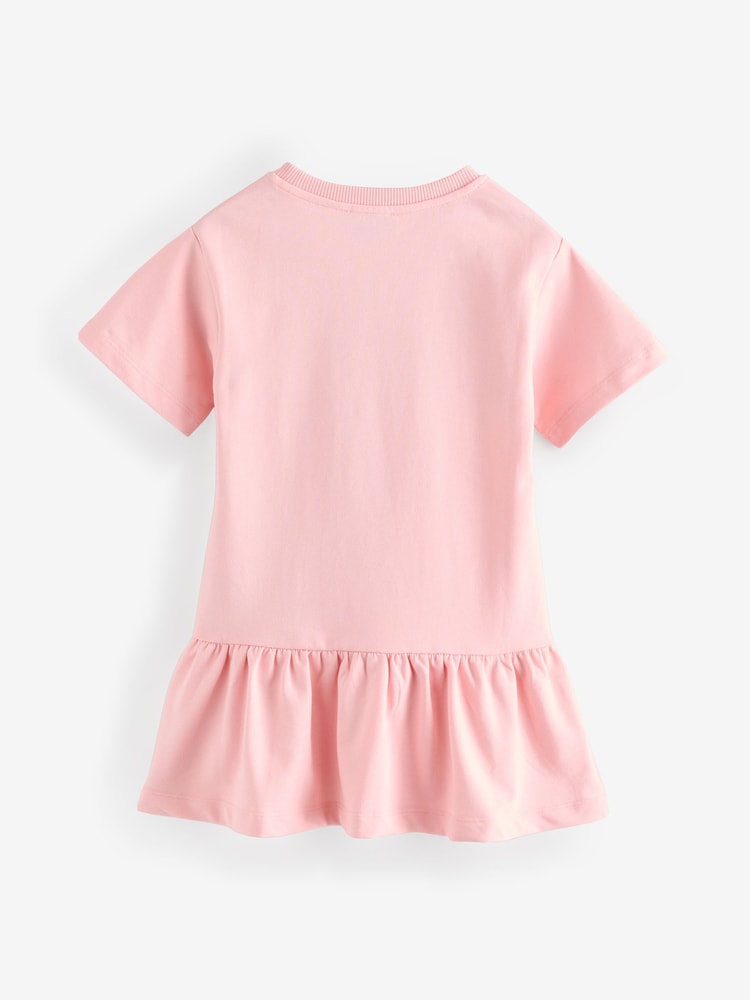 Rosa - Moschino Logo Jersey Short Sleeve Dress With Peplum Hem - Imagen 2 de 5