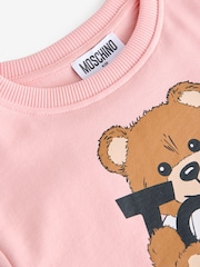 Rosa - Moschino Logo Jersey Short Sleeve Dress With Peplum Hem - Imagen 3 de 5