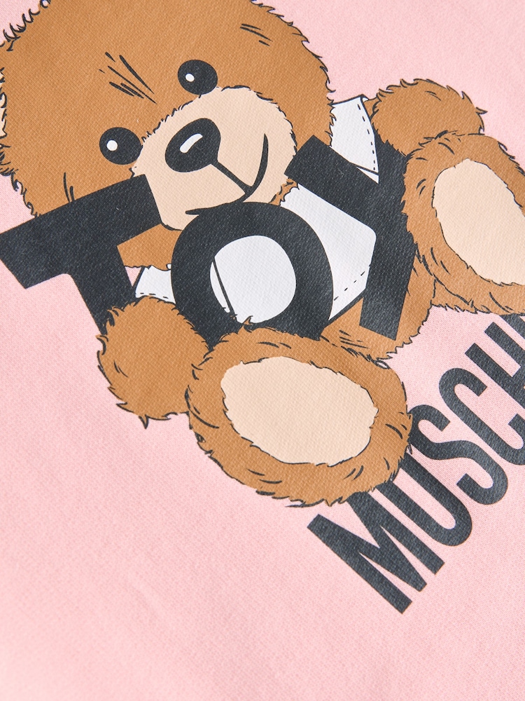 Moschino Pink Logo Jersey Short Sleeve Dress With Peplum Hem - Image 4 of 5