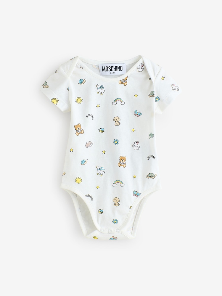 Moschino Natural Baby Logo Bodysuits 2 Pack With Giftbox - Image 2 of 6 Moschino Natural Baby Logo Bodysuits 2 Pack With Giftbox - Image 2 of 6