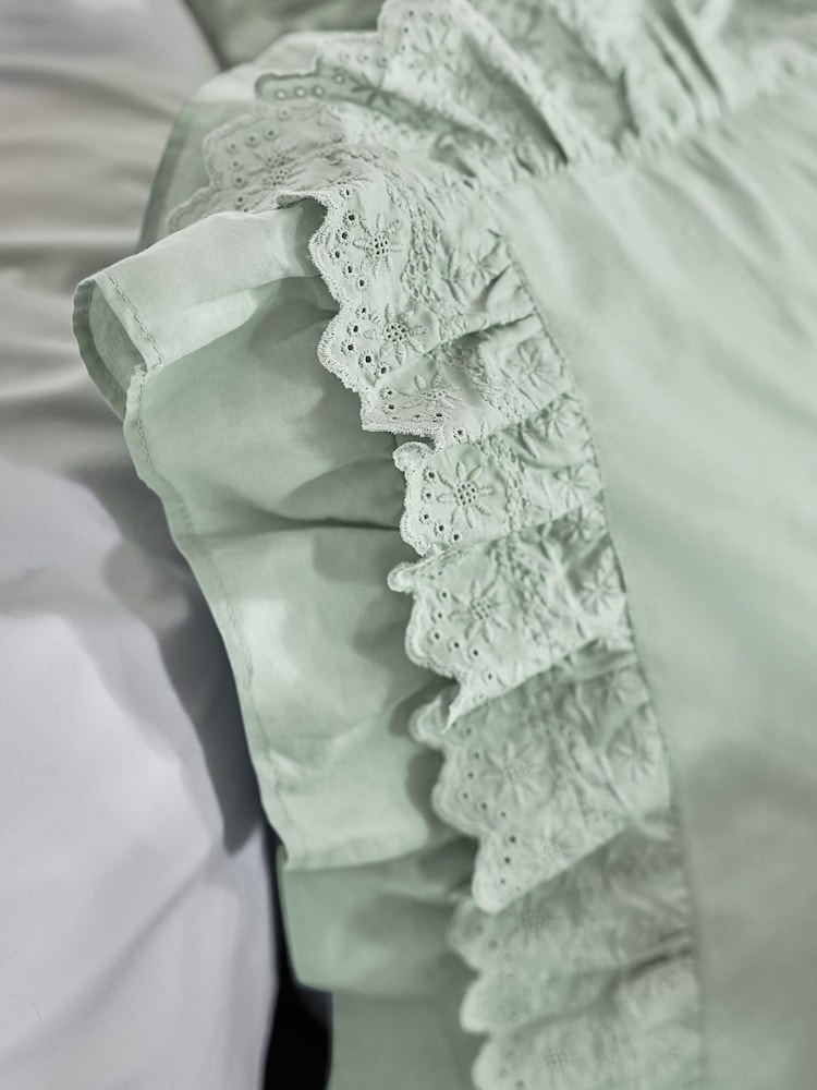 Shabby Chic by Rachel Ashwell® Set of 2 Blue Broderie Anglaise Ruffle Count Pillowcases - Image 2 of 3 Shabby Chic by Rachel Ashwell® Set of 2 Blue Broderie Anglaise Ruffle Count Pillowcases - Image 2 of 3