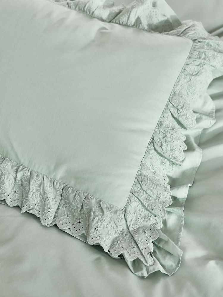 Shabby Chic by Rachel Ashwell® Set of 2 Blue Broderie Anglaise Ruffle Count Pillowcases - Image 3 of 3 Shabby Chic by Rachel Ashwell® Set of 2 Blue Broderie Anglaise Ruffle Count Pillowcases - Image 3 of 3