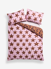 Eleanor Bowmer Pink Leopard Stars Print 180 Thread Count Duvet Cover and Pillowcase Set - Image 3 of 6