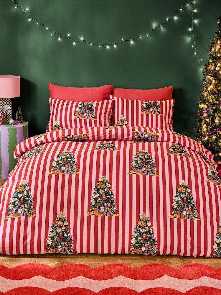 Eleanor Bowmer Christmas Tree Stripe Polycotton Duvet Cover and Pillowcase Set - Image 1 of 3