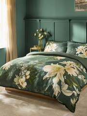 Lipsy Blossom Botanical Green 200 Thread Count Duvet Cover and Pillowcase Set - Image 3 of 7