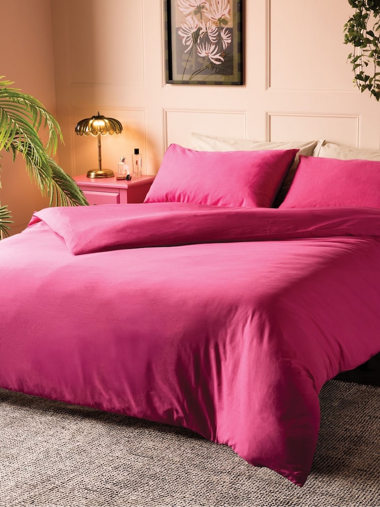 Rockett St George Knockout Pink 180 Thread Count Duvet Cover and Pillowcase Set - Image 1 of 2