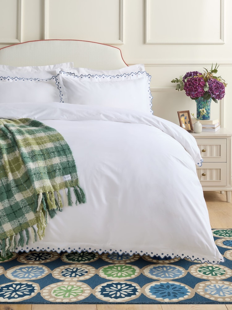 Nina Campbell Blue Jester Scallop Spot 200 Thread Count Duvet Cover and Pillowcase Set - Image 2 of 5 Nina Campbell Blue Jester Scallop Spot 200 Thread Count Duvet Cover and Pillowcase Set - Image 2 of 5
