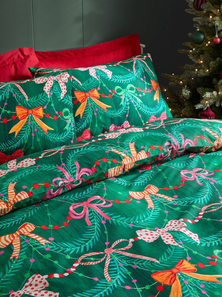 Lucy Tiffney Christmas Bows Duvet Cover and Pillowcase Set - Image 2 of 4